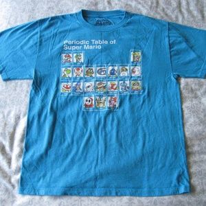 Super Mario Mens Size XL Light Blue Periodic Shirt
